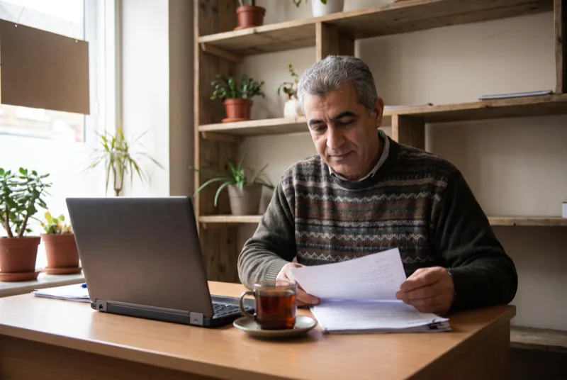صاحب متجر يراجع الطلبات في مكتبه